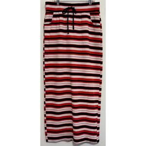 Joe B Benbasset Red Black White Striped Maxi Skirt XL Pockets